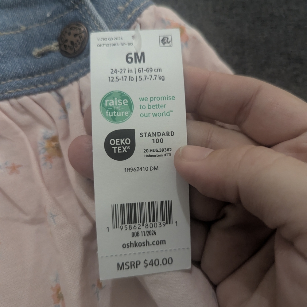 OshKosh B'gosh Light Blue Denim and Peach Floral Skirtall - Picture 2 of 2